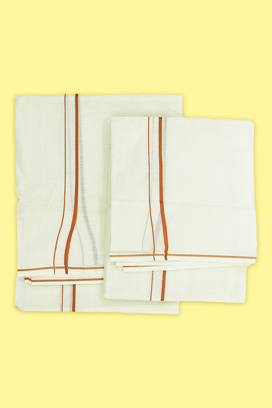 Simple Eerkkil Kara Set Mundu (Brownish-Orange) – Slender Borders & Kara