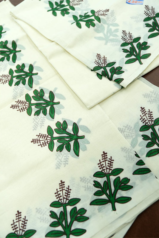 Tulasi Kadhir Set Mundu – Cotton with Traditional Print