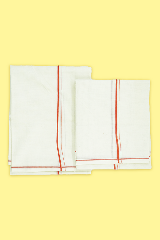 Simple Eerkkil Kara Set Mundu (Orange) – Slender Borders & Kara