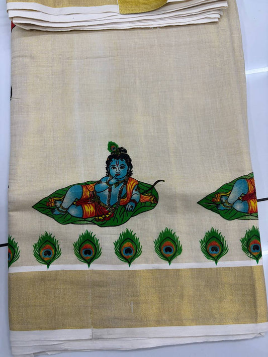 Krishna (blue) Golden tissue Set Saree (limited Stock)