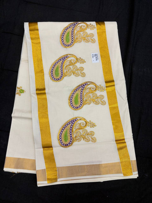 Embroidery Set Saree - Motif Purple & Green
