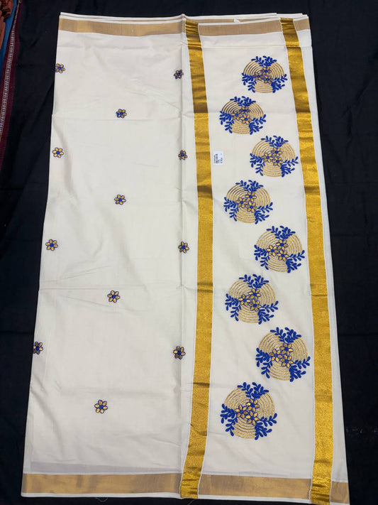 Embroidery Set Saree - Round Motif Blue