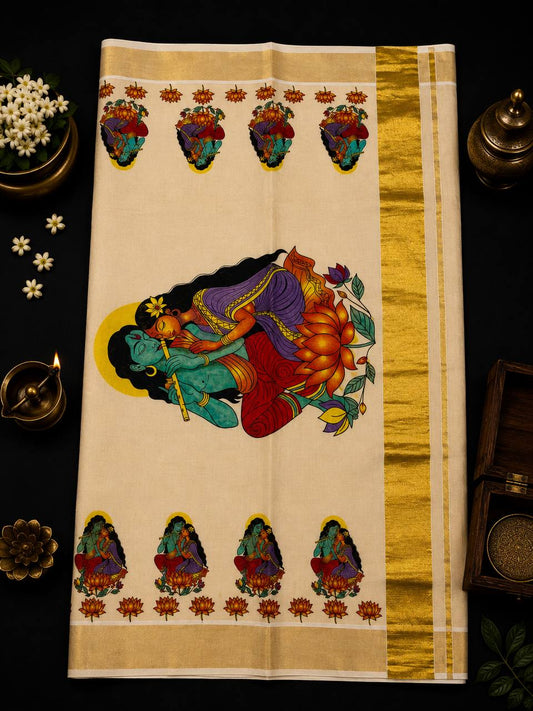 Krishnan & Radha (b) Golden tissue Set Saree (limited Stock)