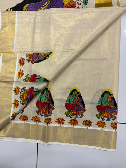 Krishnan & Radha (b) Golden tissue Set Saree (limited Stock)