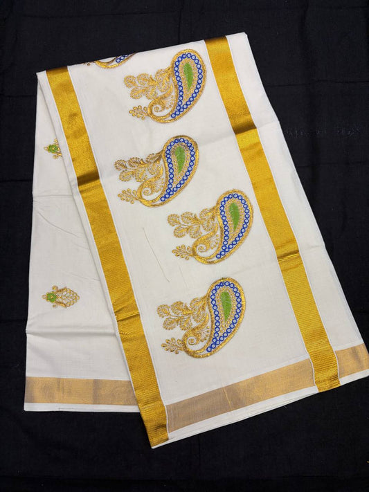Embroidery Set Saree - Motif Blue & Green