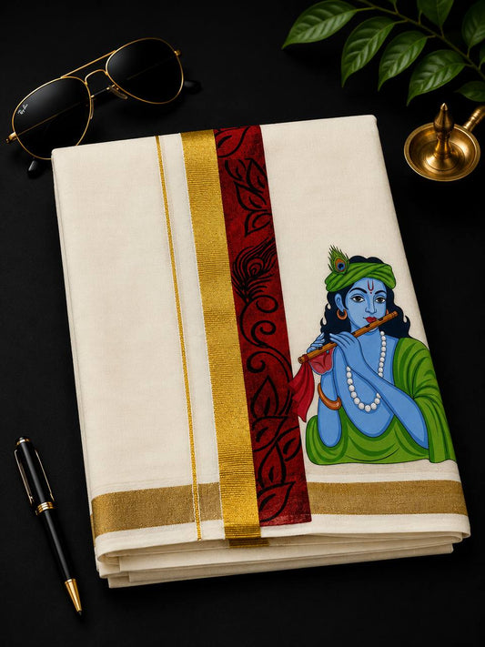 Krishnan Double Dhothi - red
