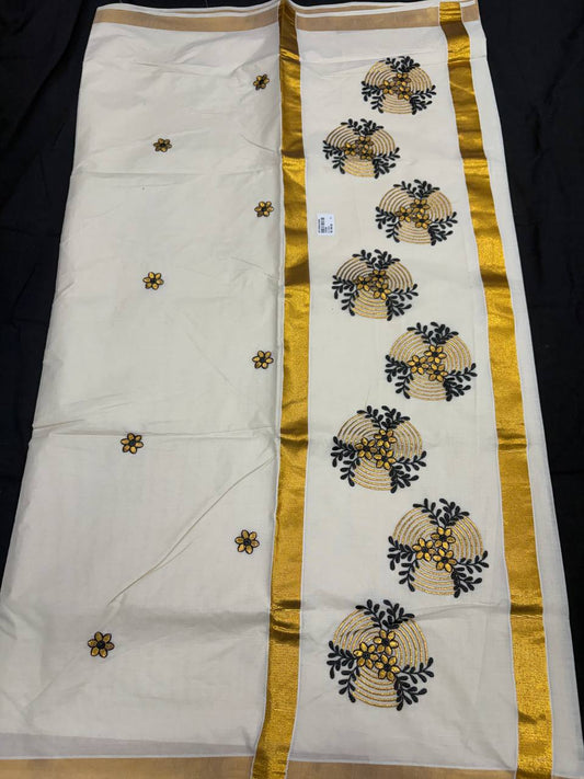 Embroidery Set Saree - Round Motif Black