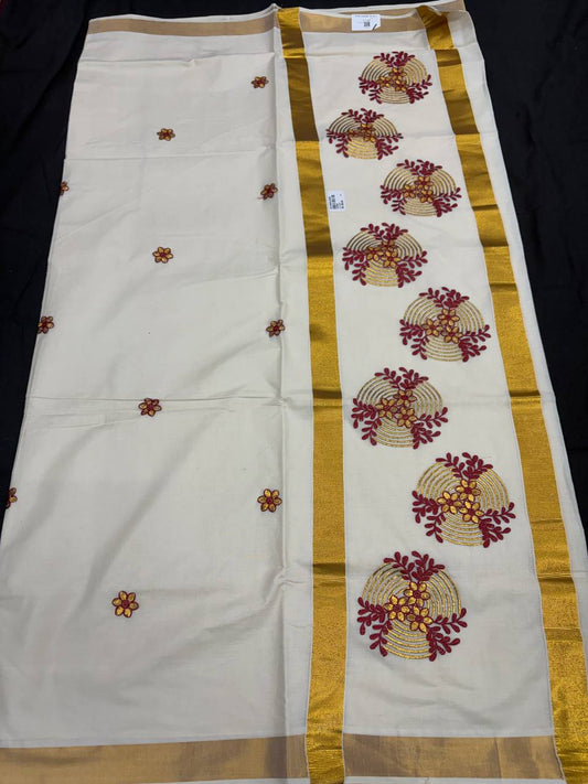 Embroidery Set Saree - Round Motif Red