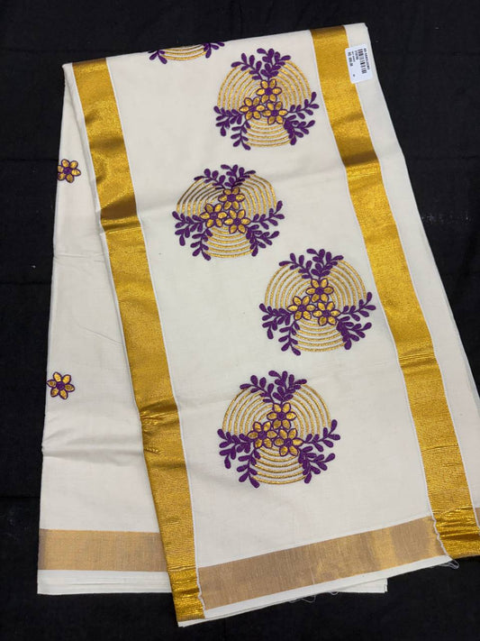 Embroidery Set Saree - Round Motif Purple