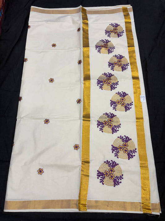 Embroidery Set Saree - Round Motif Purple