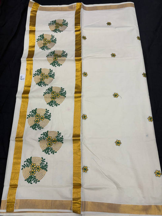 Embroidery Set Saree - Round Motif Green