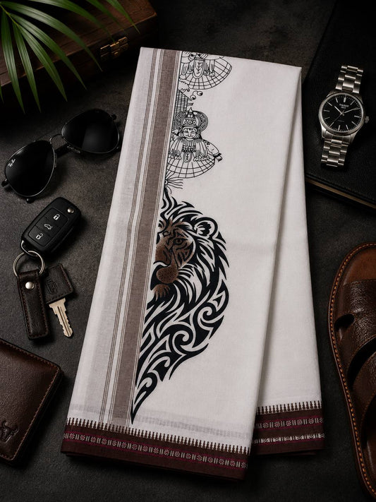 LION PRINT Single Mund - Brown
