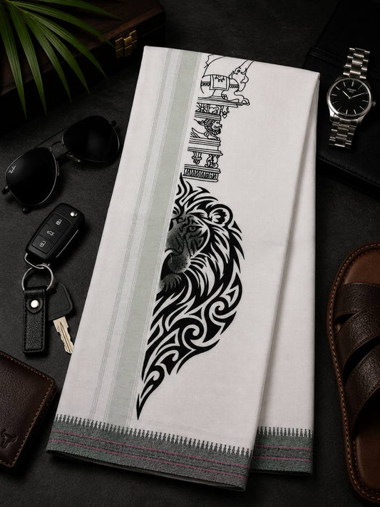 LION PRINT Single Mund - Dark Green